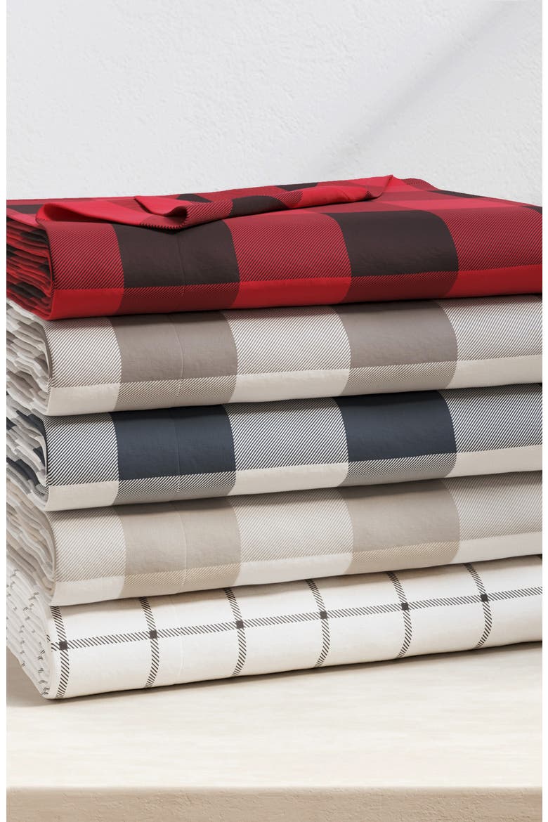 Turkish Cotton Flannel Plaid Sheet Set, Alternate, color, SOFT TAUPE / PALE GREY
