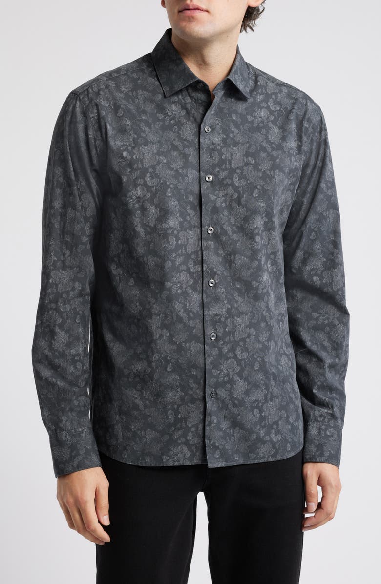 Robert Barakett Gideon Floral Button-Up Shirt, Main, color, Dark Grey