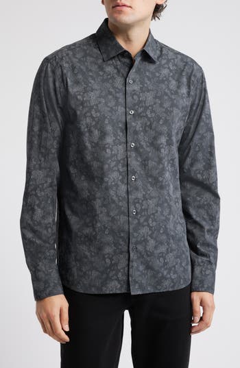 Robert Barakett Gideon Floral Button-up Shirt In Dark Grey