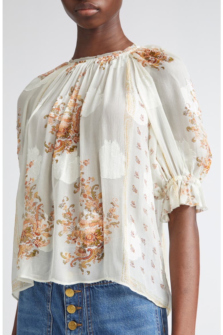 Pippa Floral Silk Blend Top, Alternate, color, ALABASTER