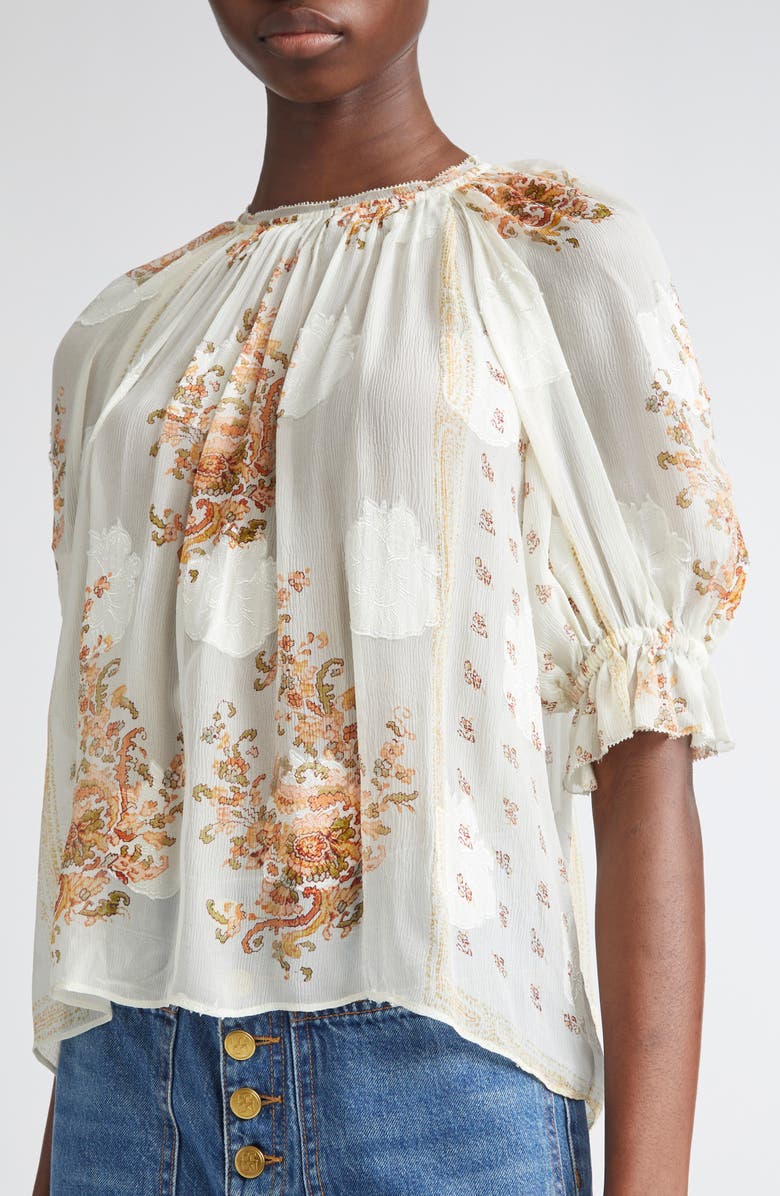 Ulla Johnson Pippa Floral Silk Blend Top, Alternate, color, Alabaster