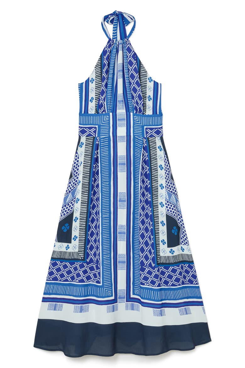 Joselyn Scarf Print Halter Neck Midi Dress, Alternate, color, BLUE