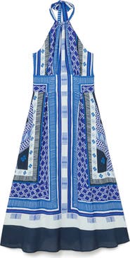 Reiss Joselyn Scarf Print Halter Neck Midi Dress