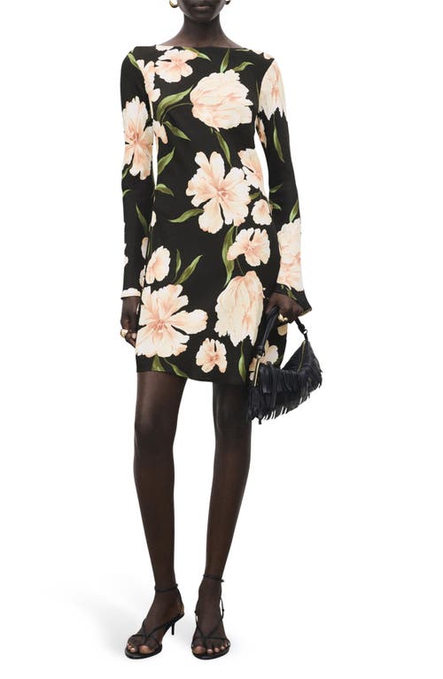 Mango Floral Long Sleeve Minidress In Black