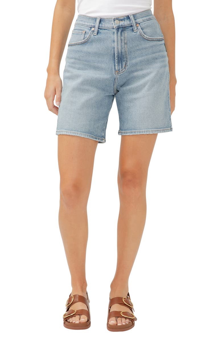 Silver Jeans Co. High Waist Long Denim Shorts, Main, color, Indigo
