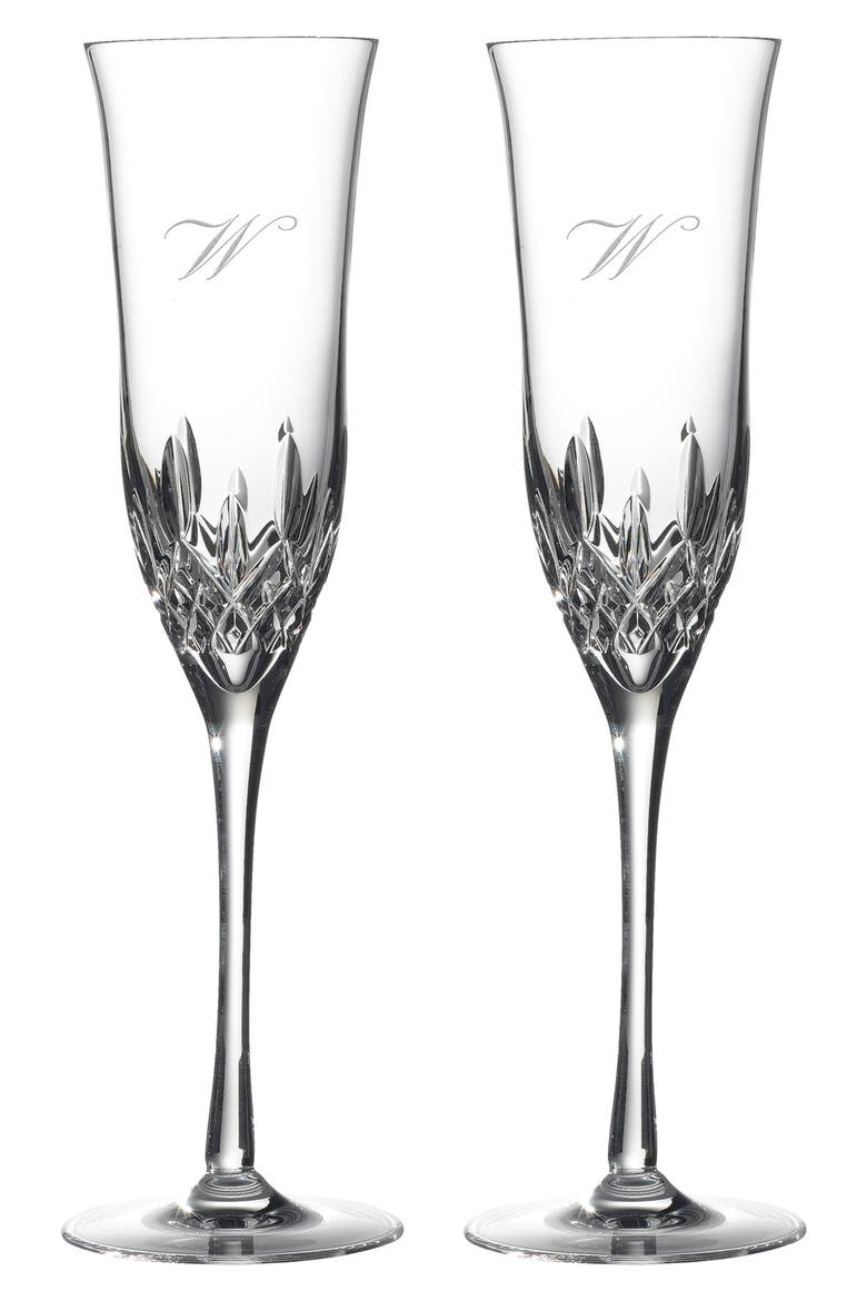 Lismore Essence Set of 2 Monogram Lead Crystal Champagne Flutes, Main, color, CLEAR - W