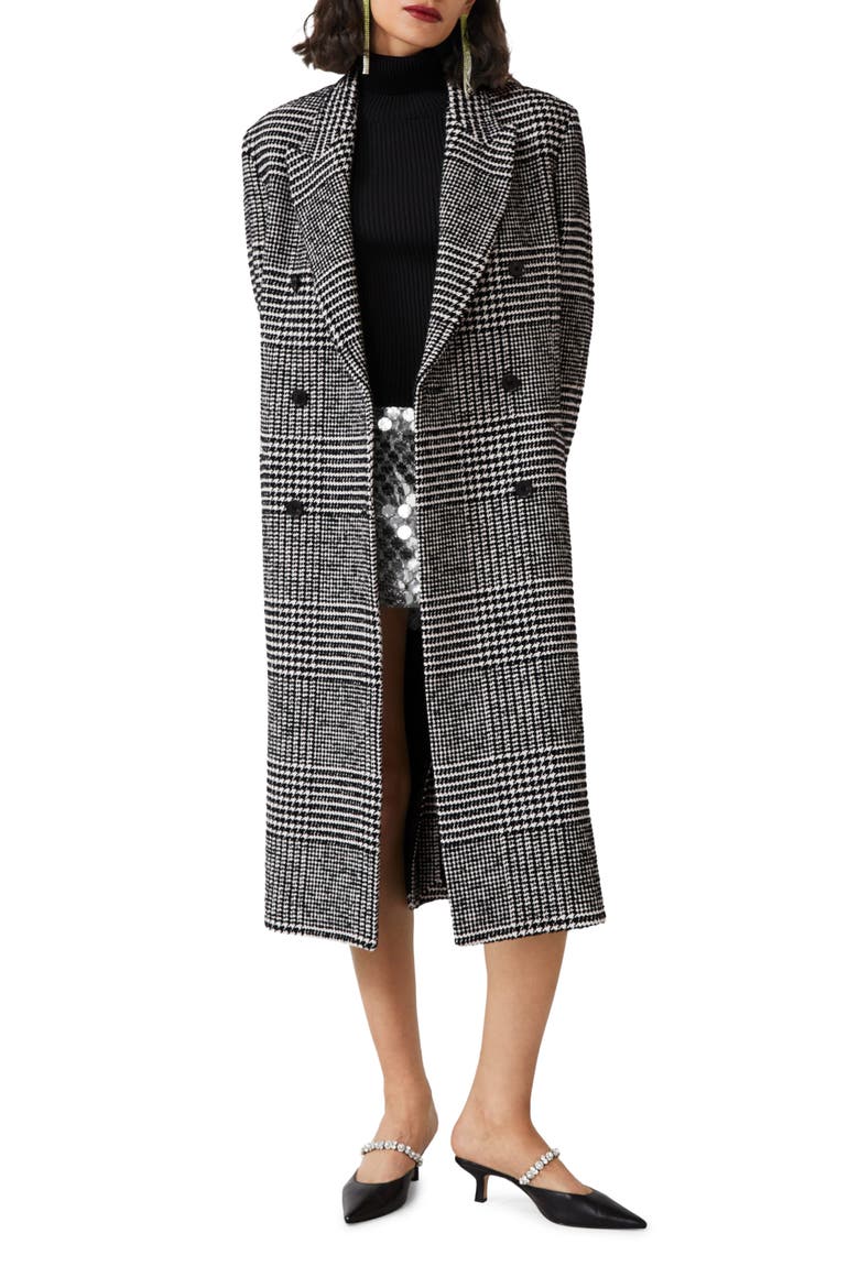 Mixed Check Wool Blend Coat, Main, color, BLACK/ WHITE HOUNDSTOOTH CHECK