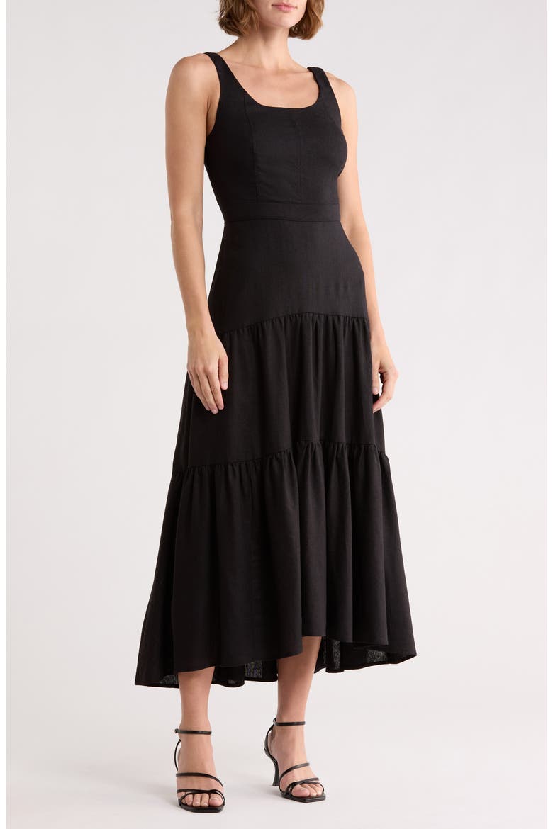 Square Neck Fit and Flare Midi Dress, Main, color, BLACK
