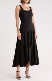 DKNY Square Neck Fit and Flare Midi Dress