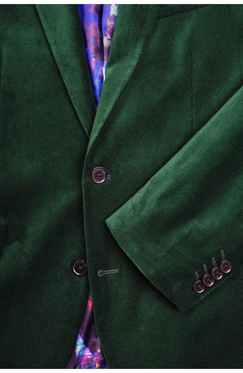 SAVILE ROW CO Emerald Green Peak Lapel Slim Fit Velvet Blazer, Alternate, color,