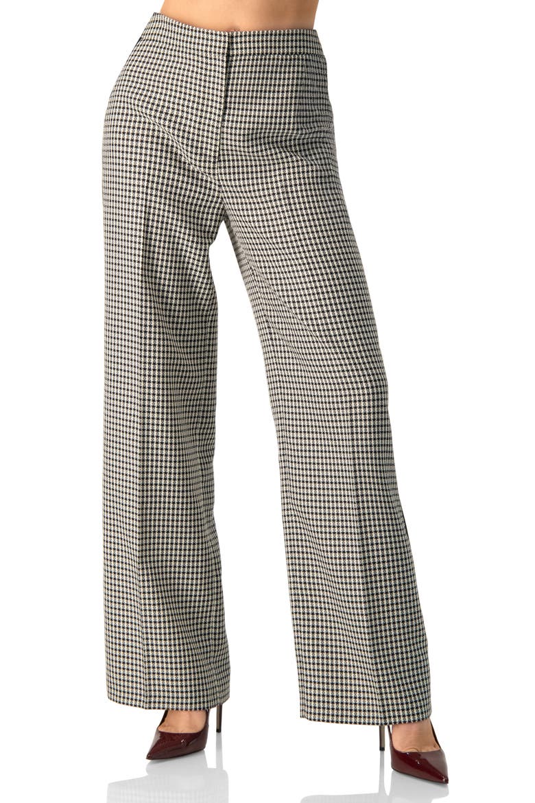 Checkered Wide-Leg Trousers With Side Stripe, Main, color, Black