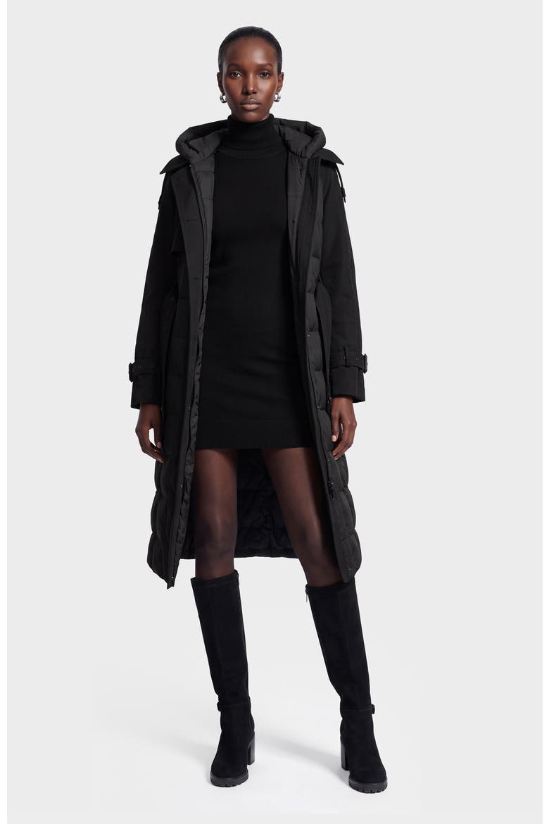Elvie Quilted Down Trench, Alternate, color, Black