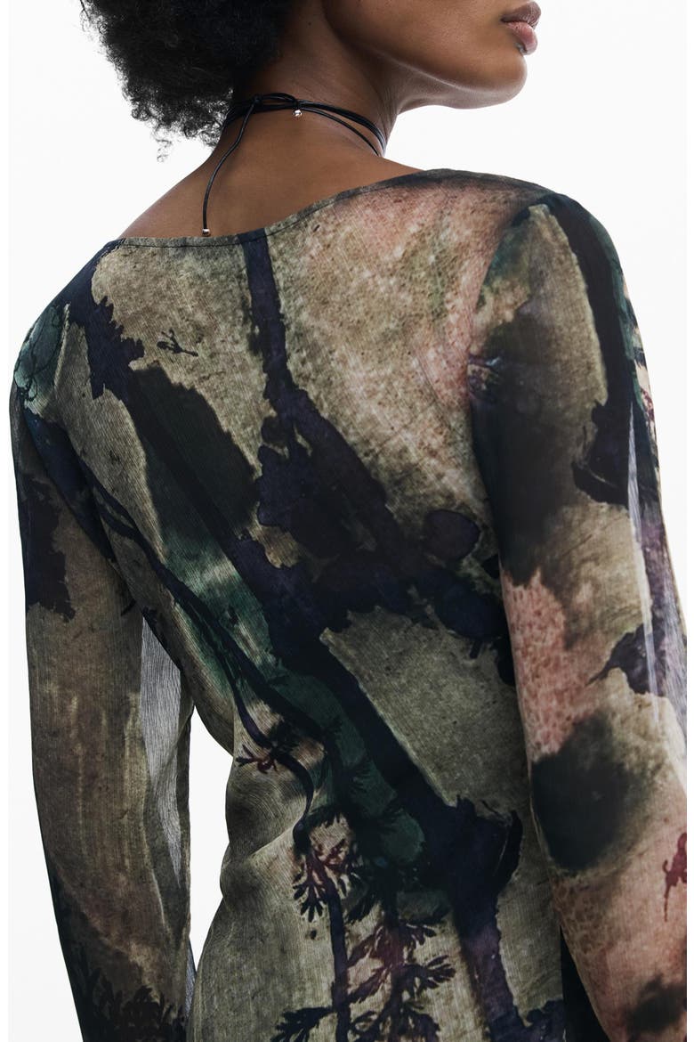 Abstract Print Long Sleeve Dress, Alternate, color, BLACK