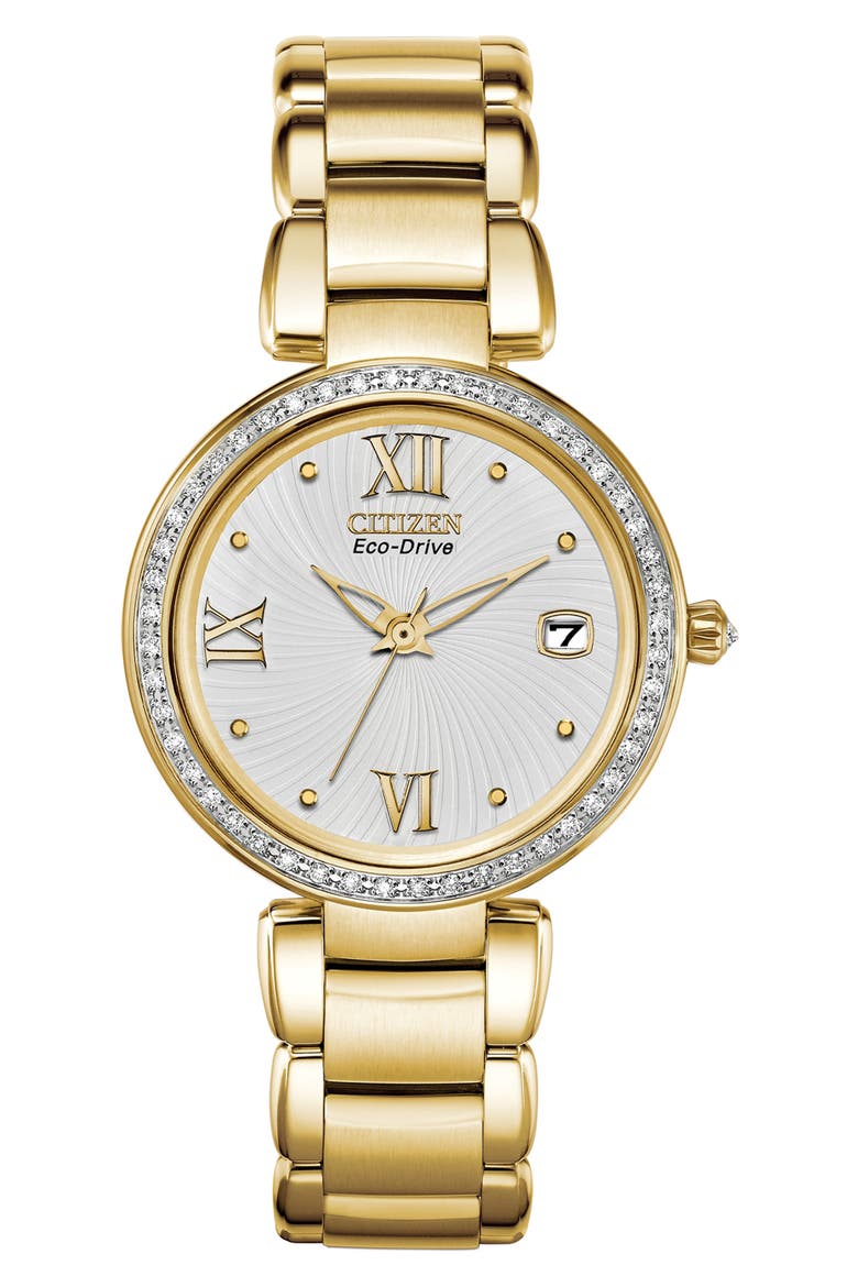 Eco-Drive Swarovski Crystal Watch, 31mm case, Main, color, GOLD