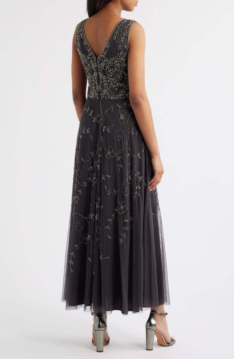 Pisarro Nights Beaded Mesh Gown with Jacket, Alternate, color, Grey