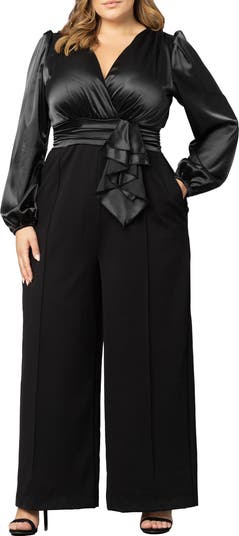 Cold-Shoulder Long Sleeve Wide-Leg Jumpsuit With Floral Waist Detail