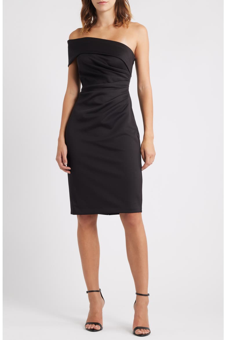 Social Off the Shoulder Scuba Knit Cocktail Dress, Main, color, BLACK