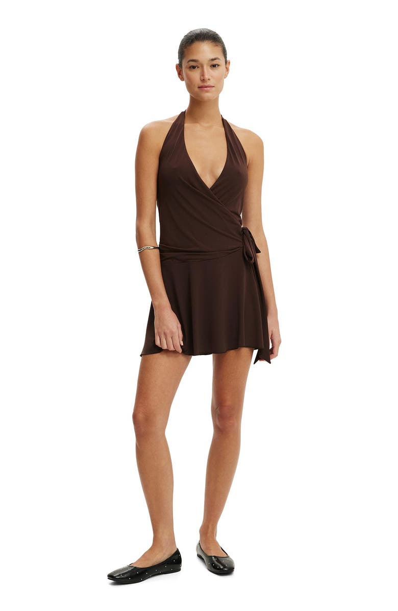 Cotton On Women's Marlo Halter Mini Dress, Alternate, color, Dark Oak