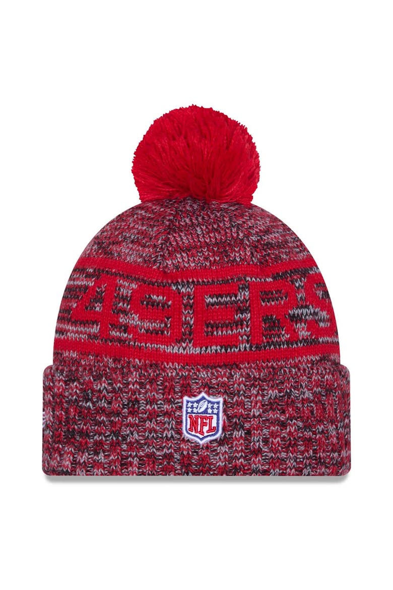 Men's New Era Scarlet San Francisco 49ers 2025 Sideline Cold Weather Cuffed Knit Hat with Pom, Alternate, color, Scarlet