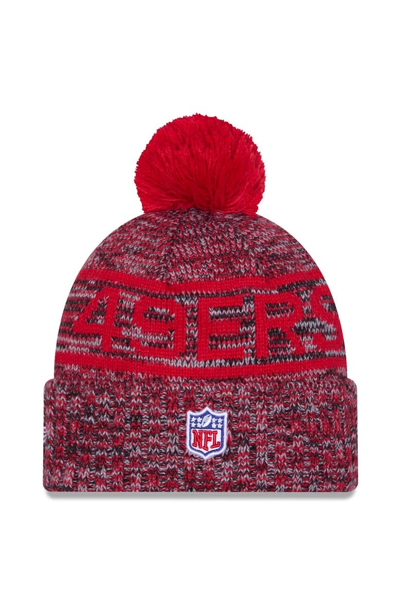 New Era Men's New Era Scarlet San Francisco 49ers 2025 Sideline Cold Weather Cuffed Knit Hat with Pom, Alternate, color, Scarlet