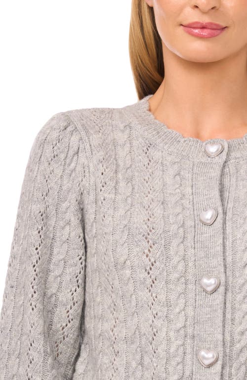 Cece Heart Button Pointell Cardigan In Gray