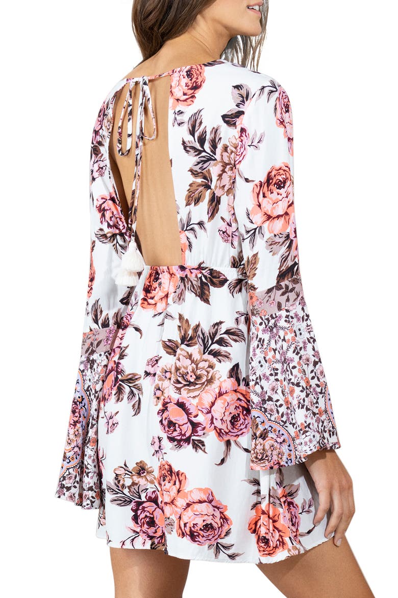 Rose Maya Bell Sleeve Floral Cover-Up Dress, Alternate, color, PINK