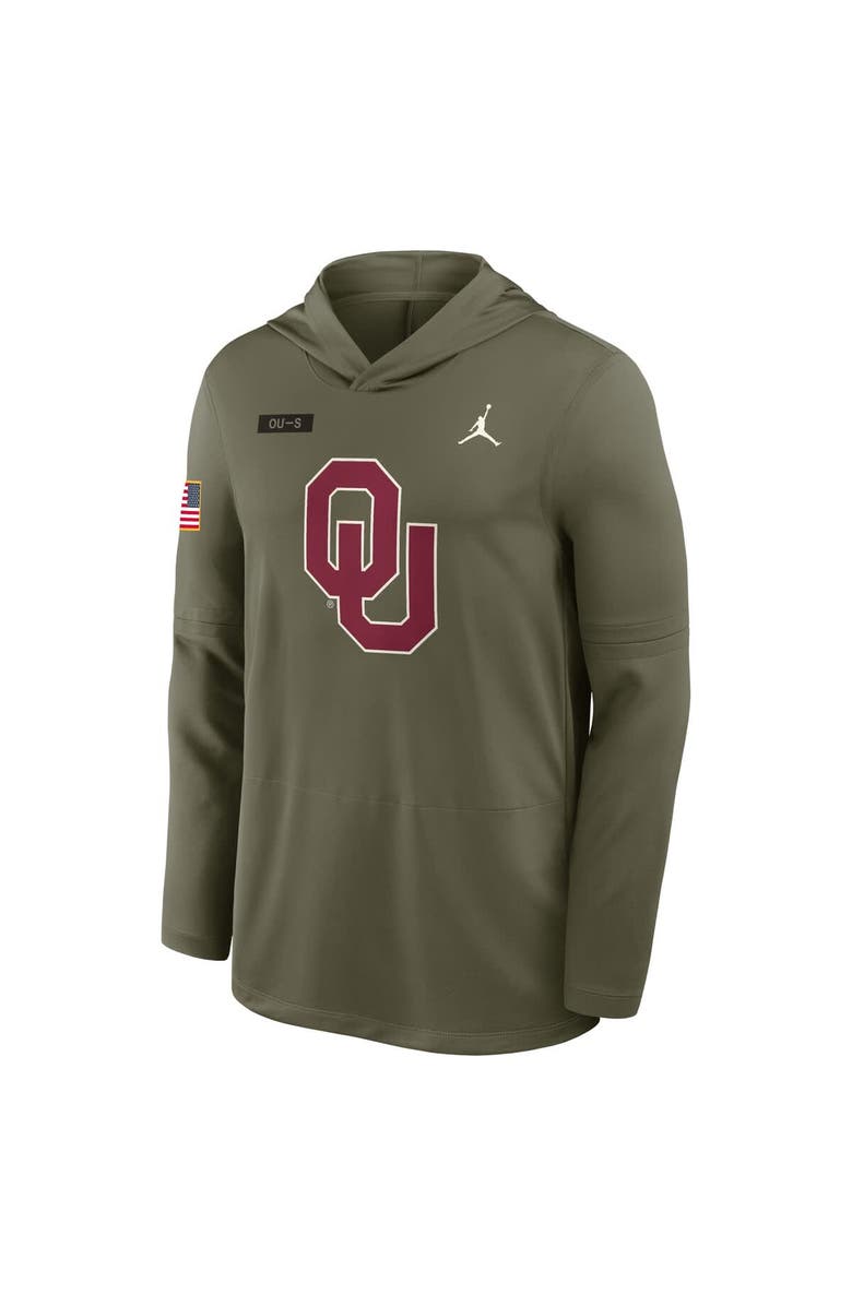 Jordan Brand Men's Jordan Brand Olive Oklahoma Sooners 2025 Military Appreciation Dri-FIT Long Sleeve Hoodie T-Shirt, Alternate, color, Olive