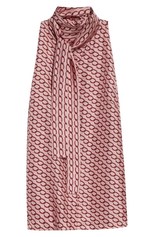 Oscar De La Renta Chain Print Tie Neck Silk Shift Dress In Beet/pink