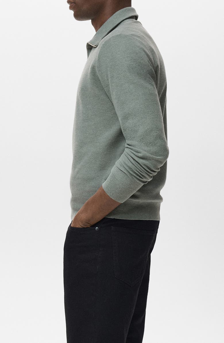 MANGO Half Zip Piqué Sweater, Alternate, color, Forest Green