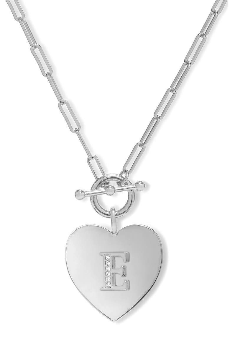Love Letters Initial Heart Medallion Necklace, Main, color, SILVER E