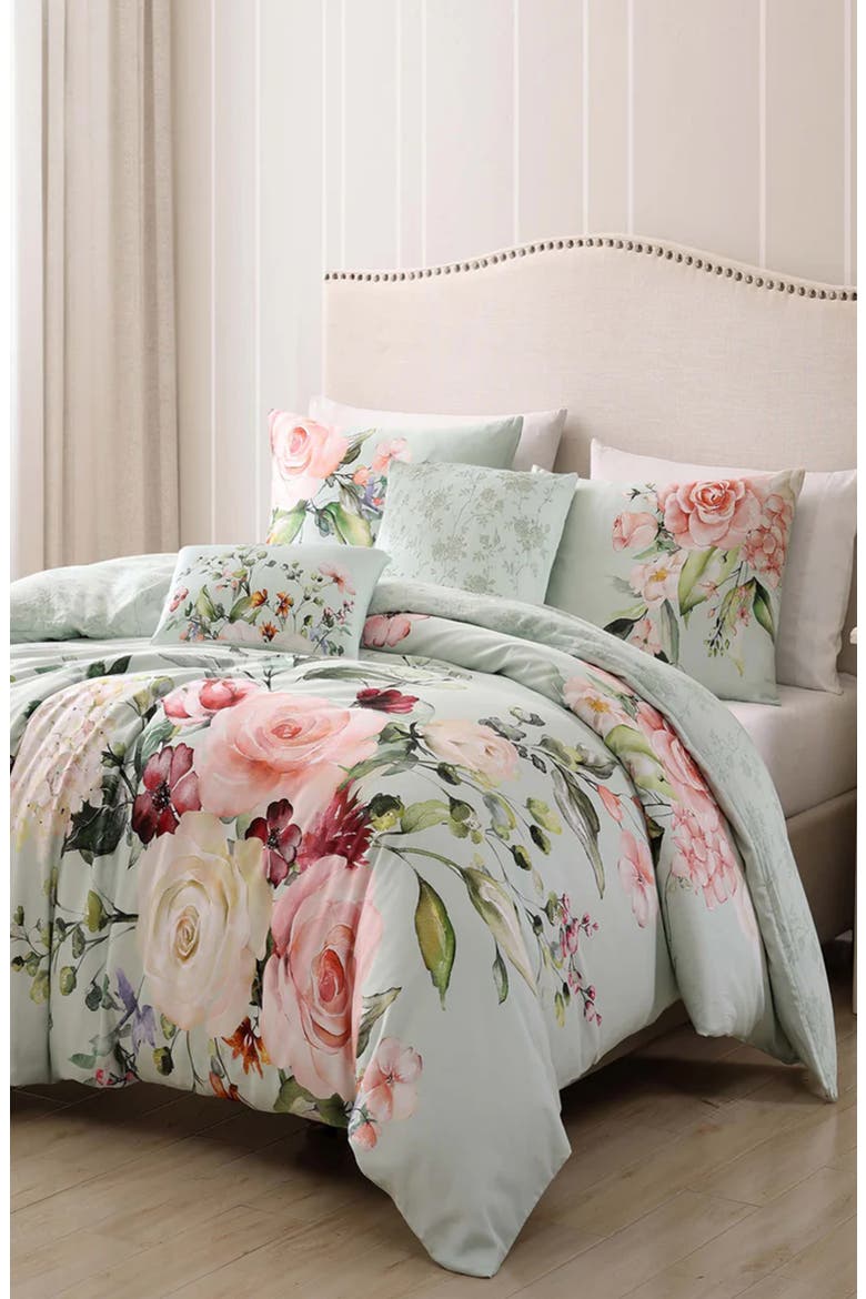 Misty Rose 5-Piece Reversible Comforter Set, Main, color, GREEN