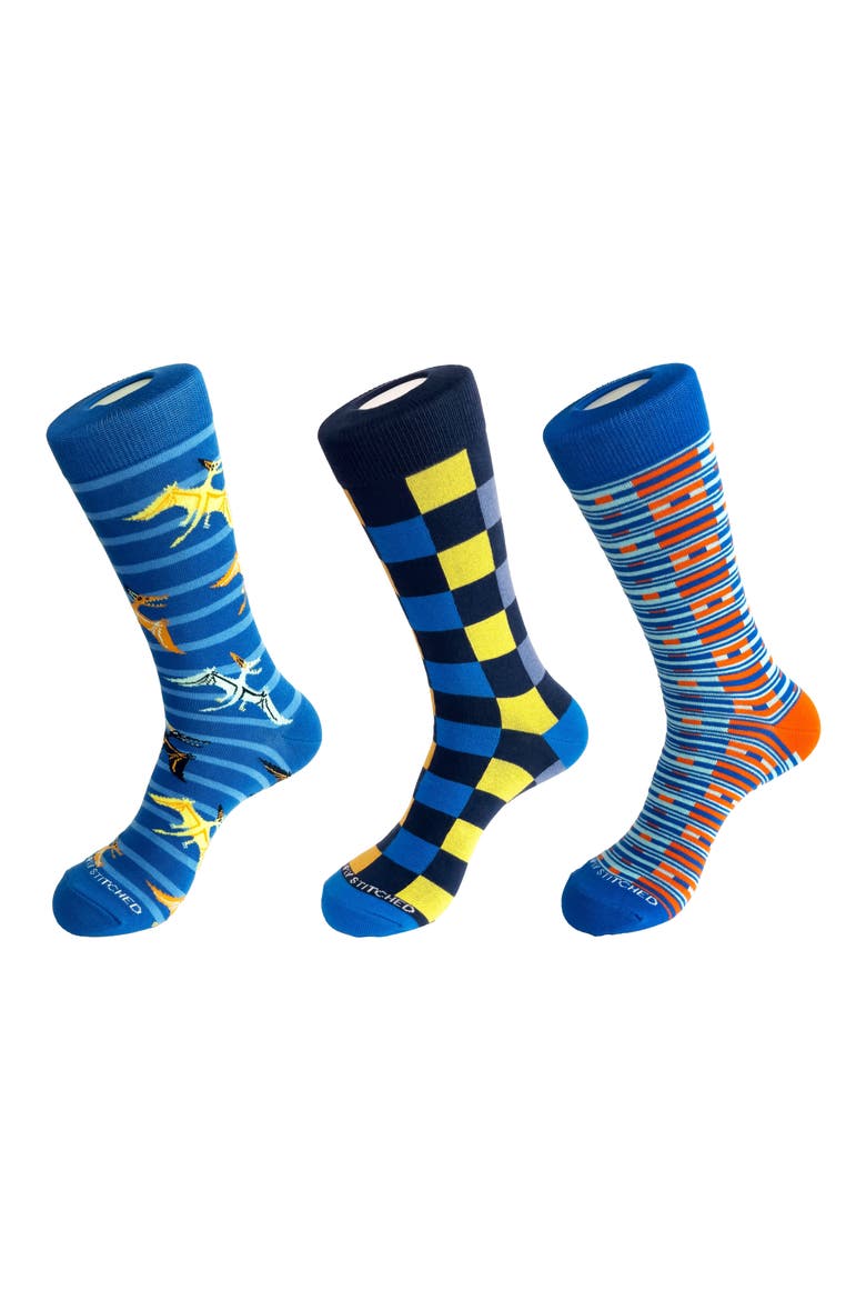 3-Pack Assorted Graphic Crew Socks, Main, color, BLUE MULTI