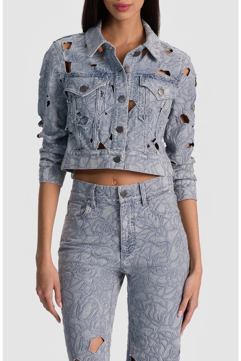 Chloe Eyelet Embroidered Denim Jacket, Main, color, ROCKSTAR BLUE