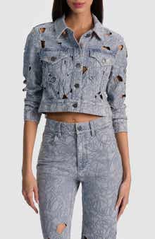 Alice + Olivia Chloe Eyelet Embroidered Denim Jacket