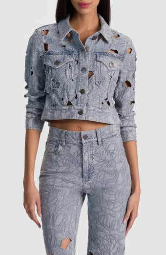 Alice + Olivia Chloe Eyelet Embroidered Denim Jacket