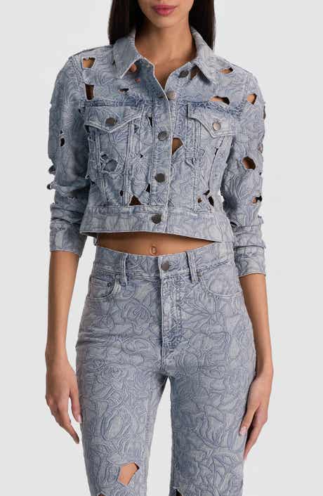 Alice + Olivia Chloe Eyelet Embroidered Denim Jacket