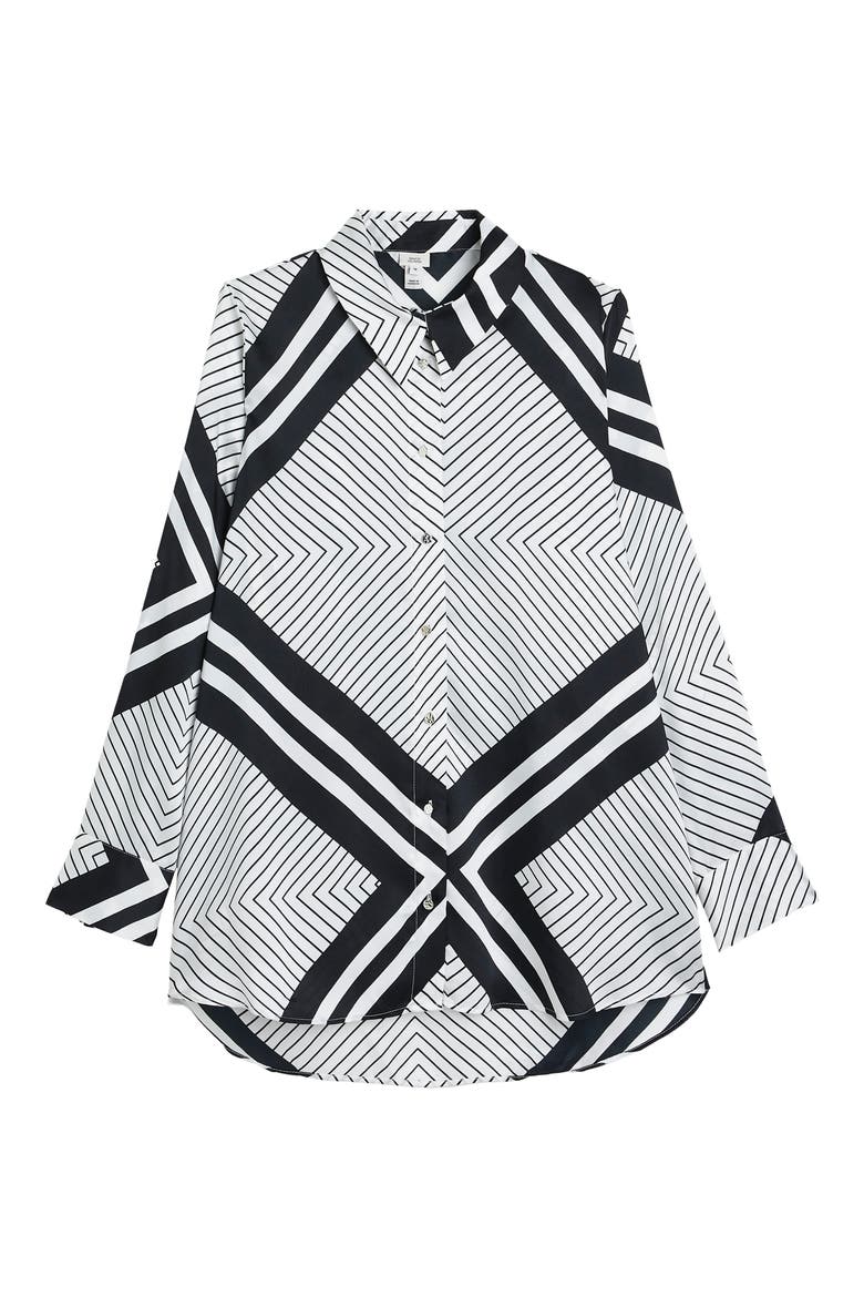 Boyfriend Satin Button-Up Shirt, Alternate, color, BLACK