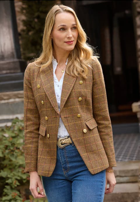 Double Breasted Plaid Blazer (plus)
