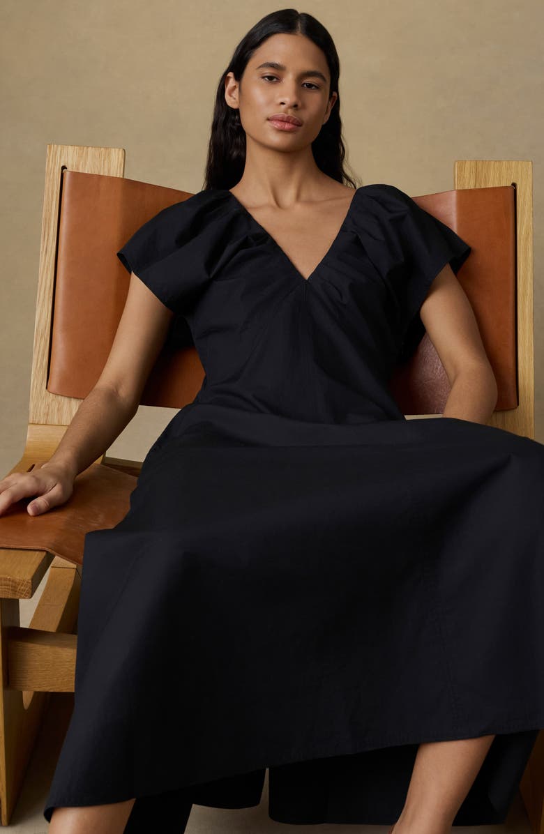 Faherty Puff Sleeve Coastal Poplin Maxi Dress, Alternate, color, Black