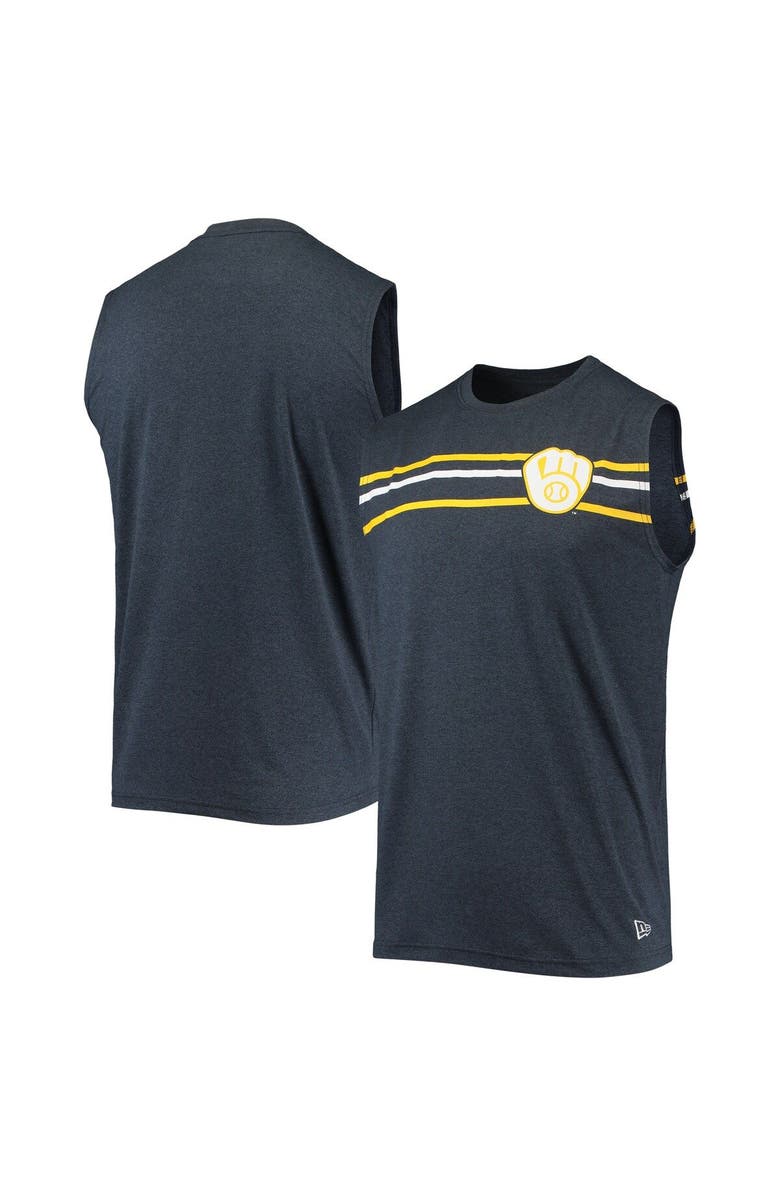 New Era Men's New Era Heathered Navy Milwaukee Brewers Muscle Tank Top, Alternate, color, Heather Navy