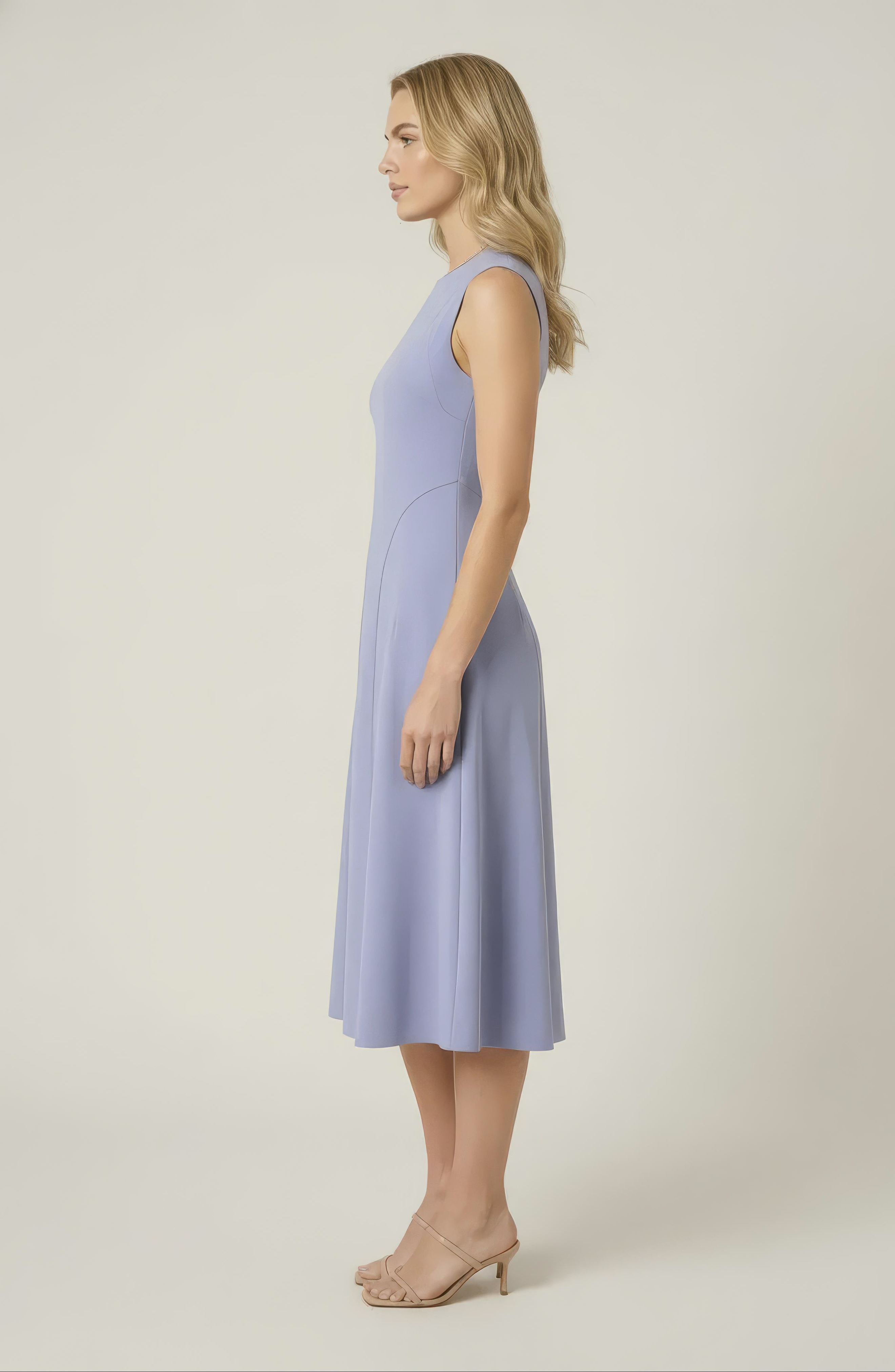 Structured Seaming Flared Skirt Sleeveless Midi Dress - image 2