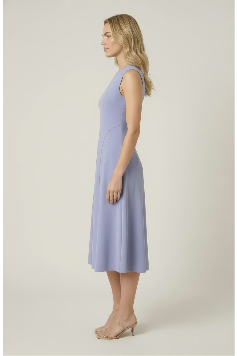 Structured Seaming Flared Skirt Sleeveless Midi Dress, Alternate, color, Periwinkle Blue