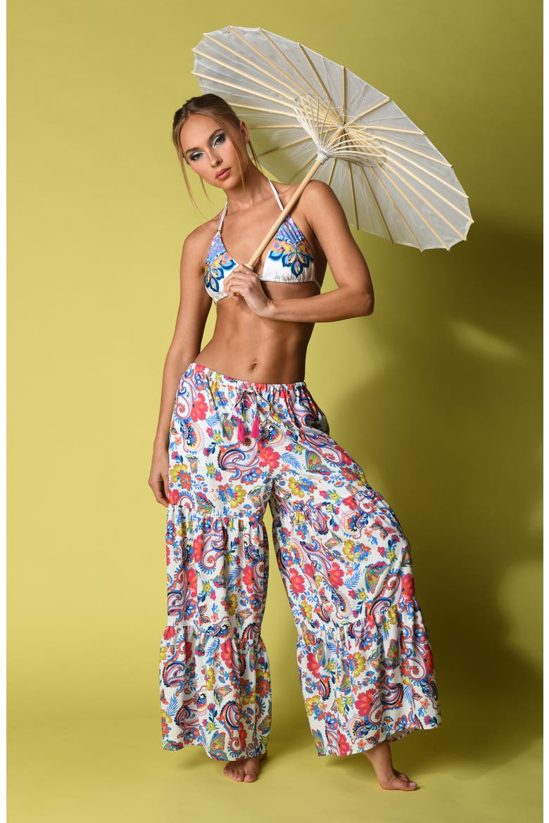Butterfly High Tiered Cover-Up Pants, Alternate, color, MULTI