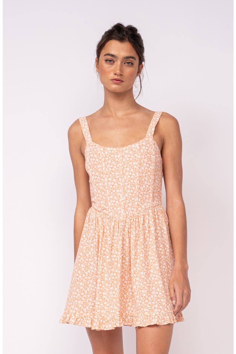 Ditsy Floral Corset Fit & Flare Minidress, Alternate, color, LIGHT ORANGE