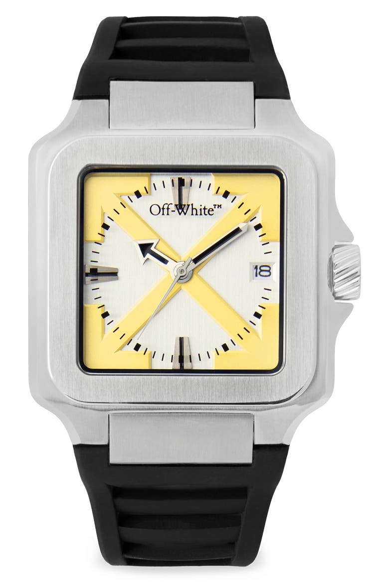 Proto Layer Square Silicone Strap Watch, 38mm x 46.5mm, Main, color, STEEL