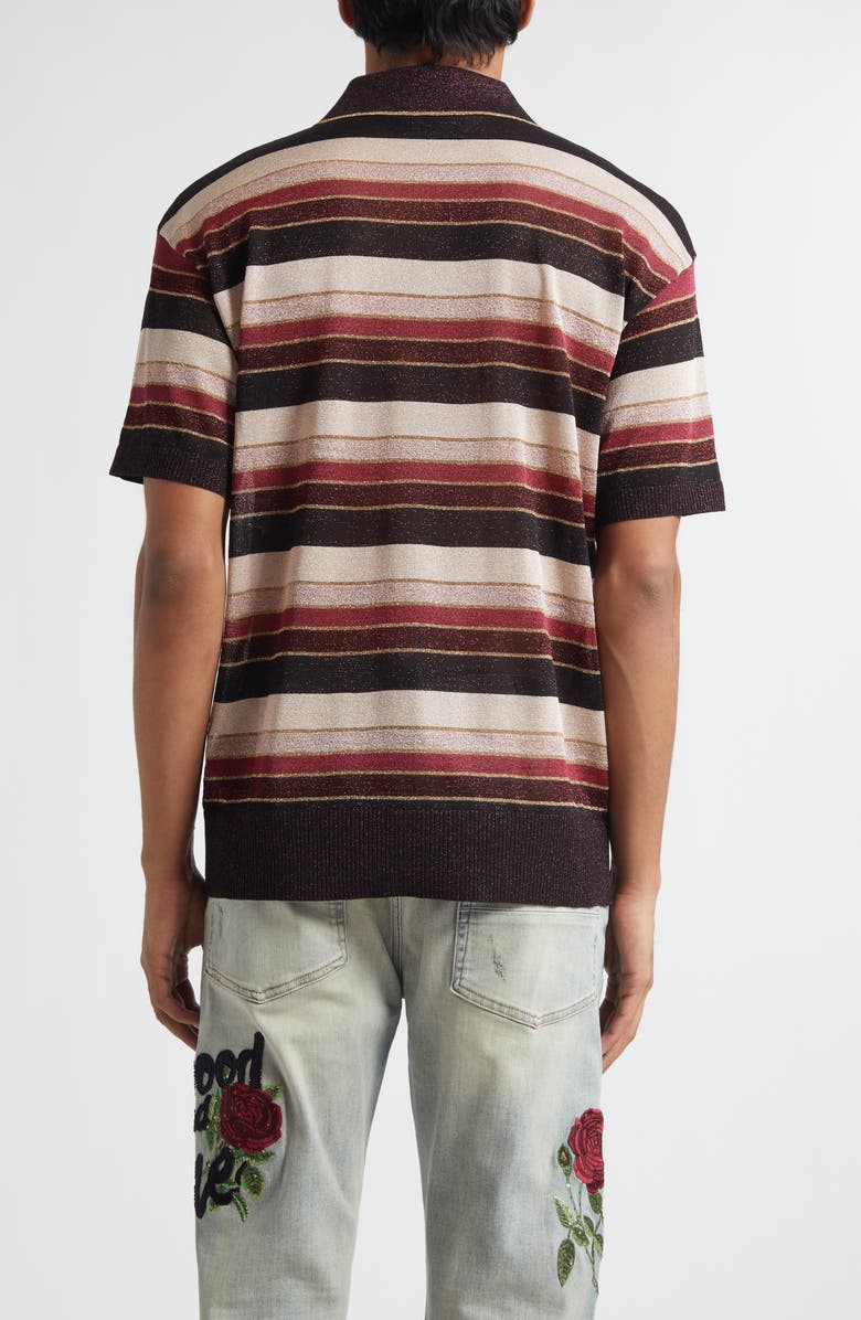 AMIRI Metallic Stripe Oversize Polo, Alternate, color, Red
