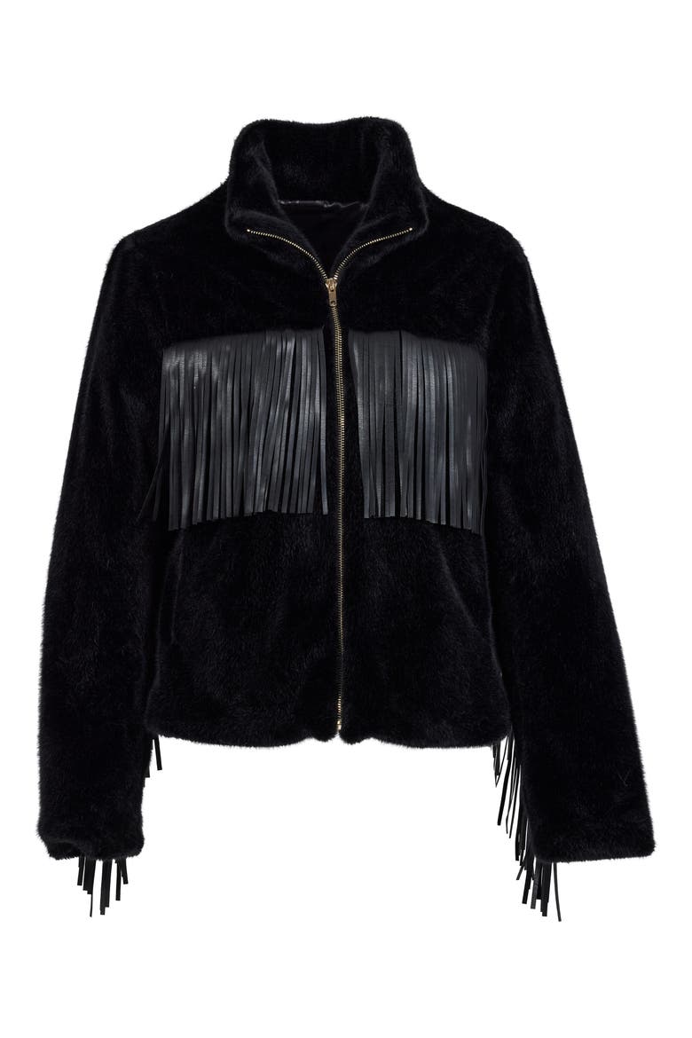 Farrah Faux Leather Fringe Faux Fur Jacket, Alternate, color, BLACK