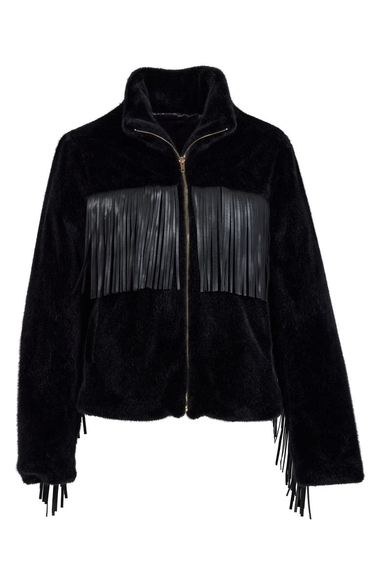 DONNA SALYERS FABULOUS FURS Farrah Faux Leather Fringe Faux Fur Jacket, Alternate, color,
