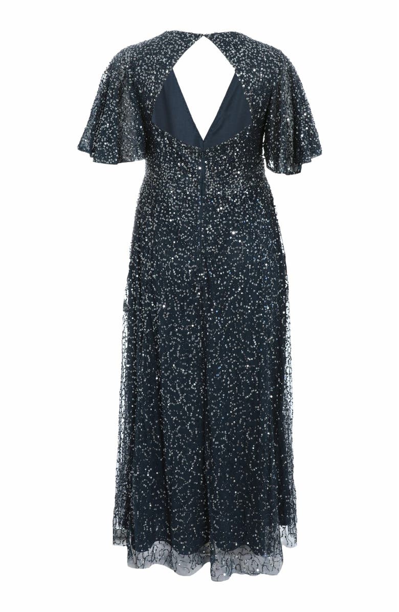 QUIZ Embellished Angel Sleeve Open Back Maxi Dress, Alternate, color, 