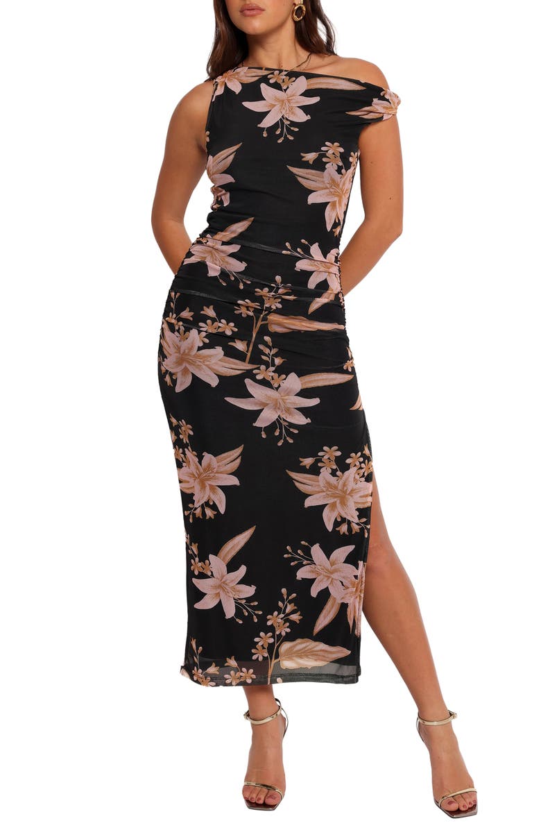 Petal & Pup Arabelle One-Shoulder Maxi Dress, Main, color, Black/ Peach